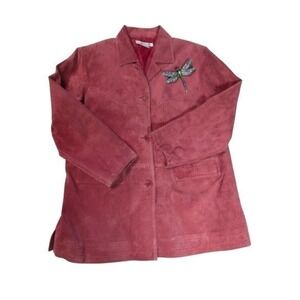 Jessica Holbrook Red Suede Barn Jacket Large Washable Leather Utility Coat 90s
